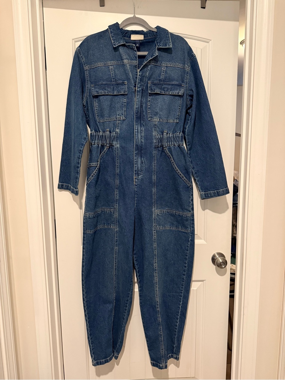 Barrel leg Denim One-Piece Jumpsuit - Blue